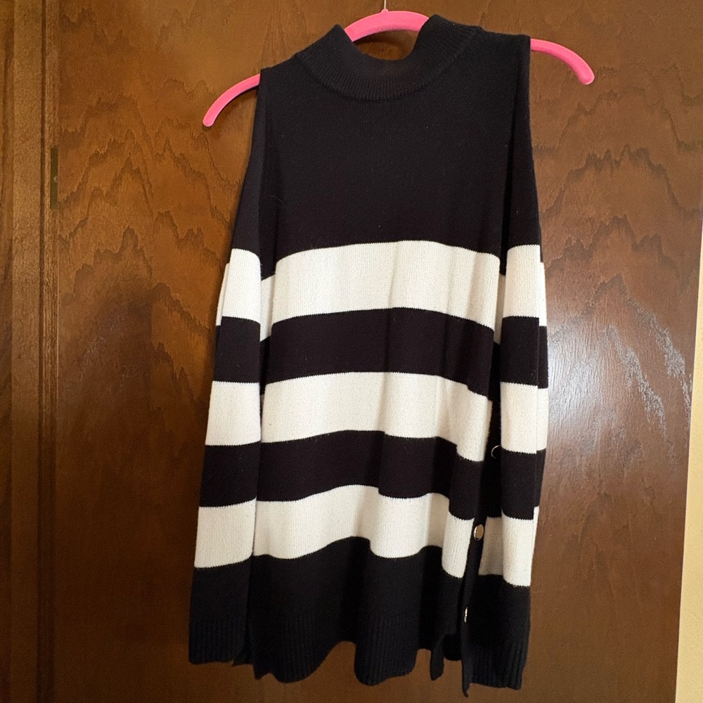 Chico's Black and White Striped Cold Shoulder Sweater
